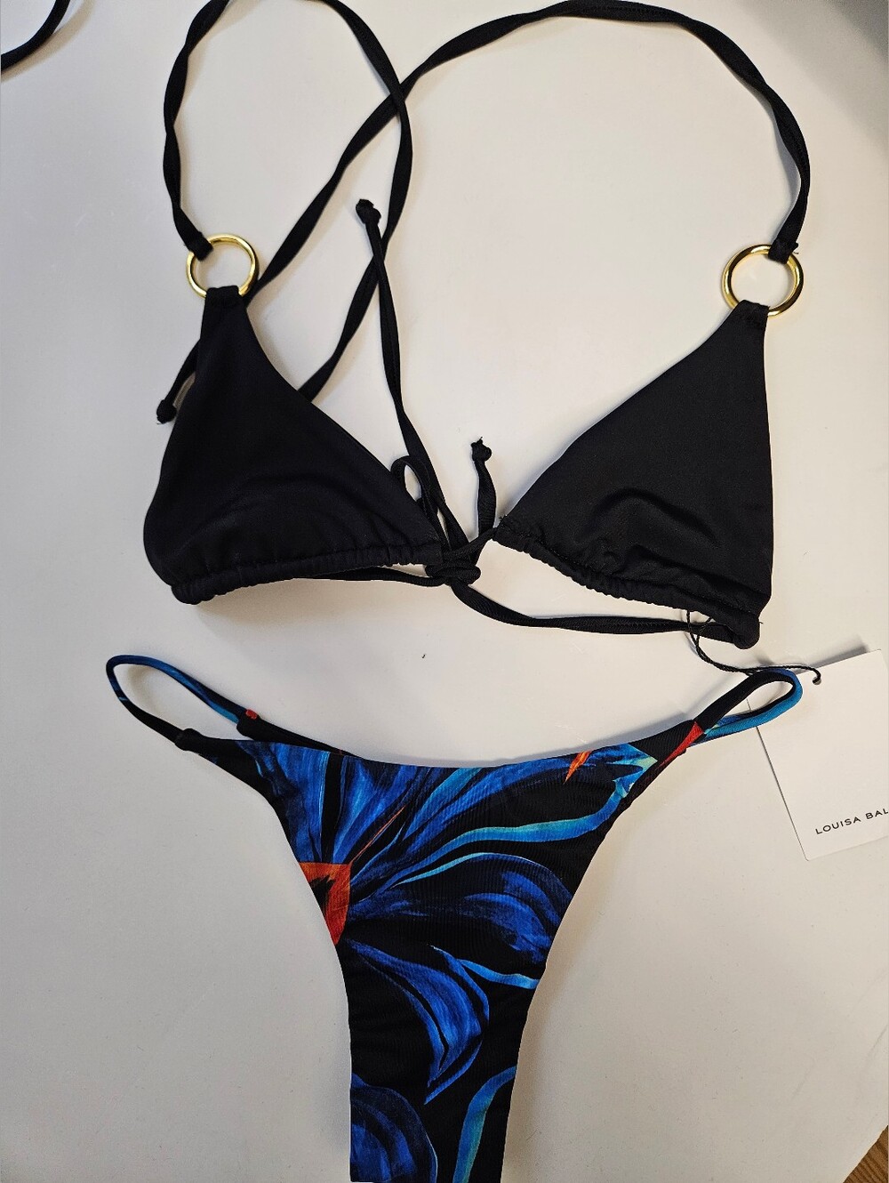 Louisa Ballou Black and Blue Triangle Bikini